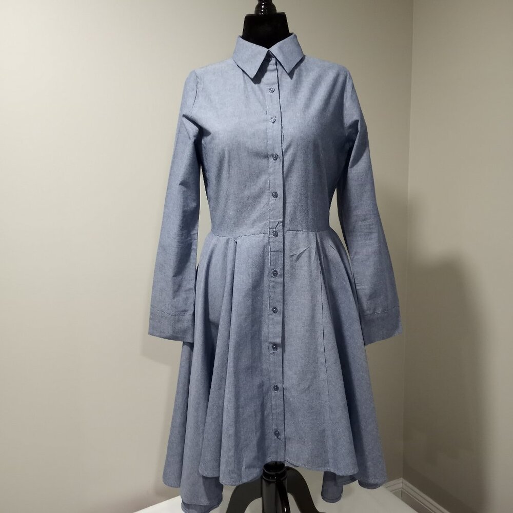 USA DENIM BLUE FIT AND FLARE SHIRT DRESS WOMEN SIZE M